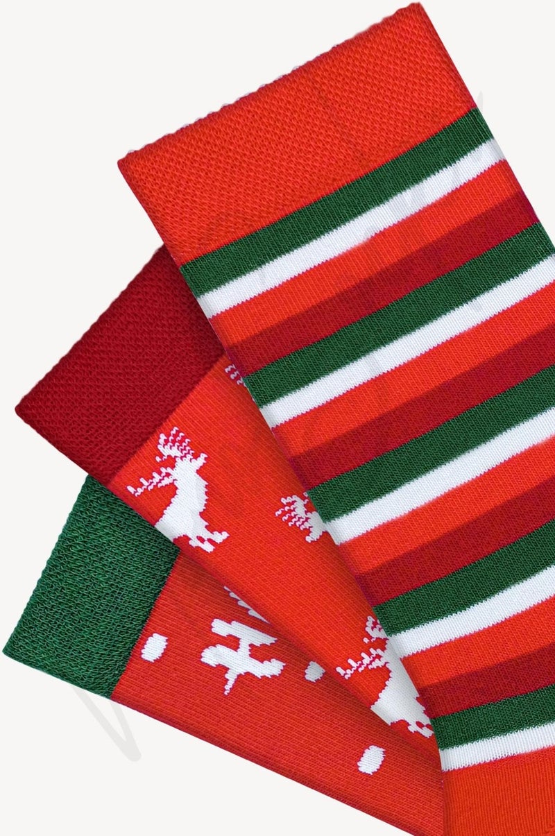 - 3 Pack Deer Hoho Patterned New Year's Gift Socks