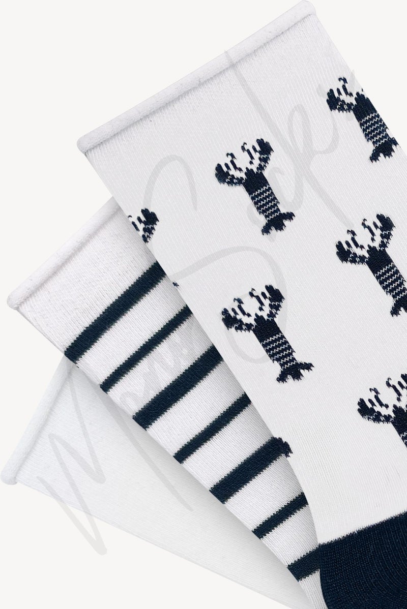 3-Piece Lobster Patterned Elasticless Bamboo Socks