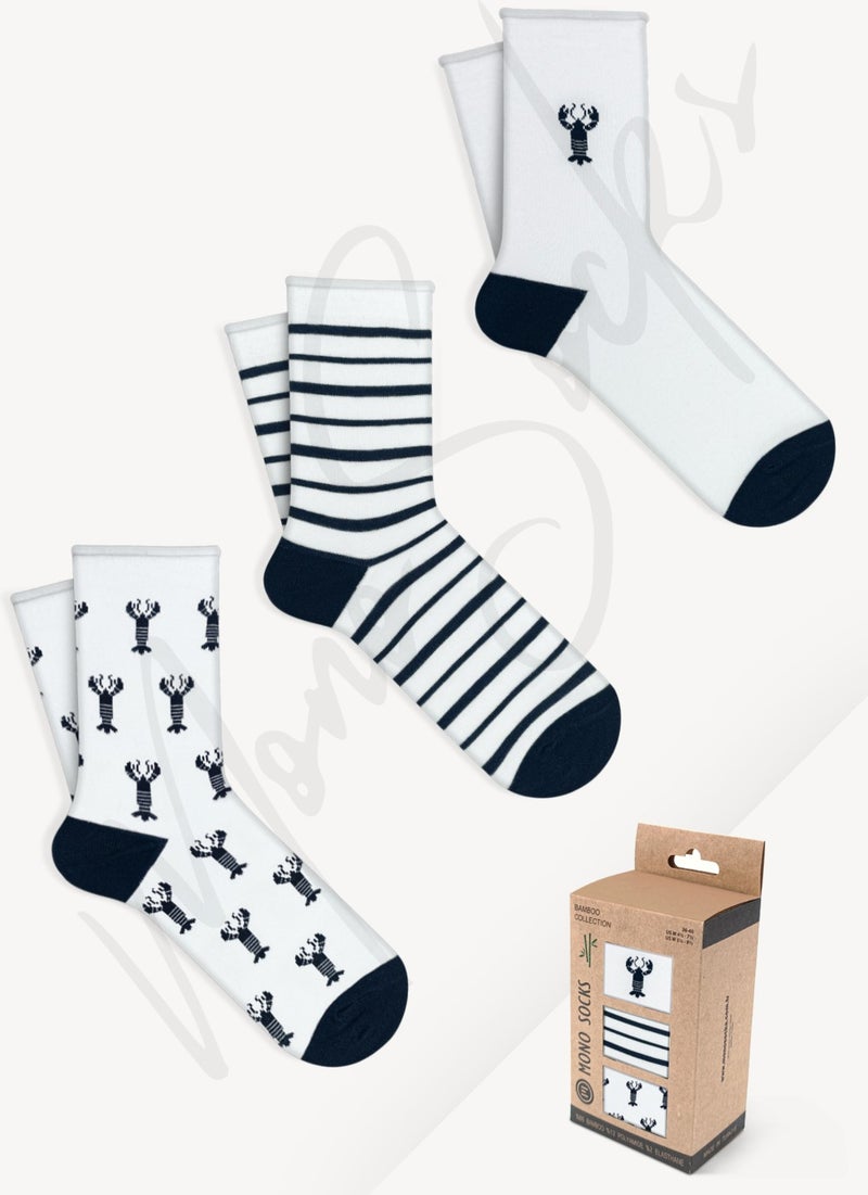 3-Piece Lobster Patterned Elasticless Bamboo Socks