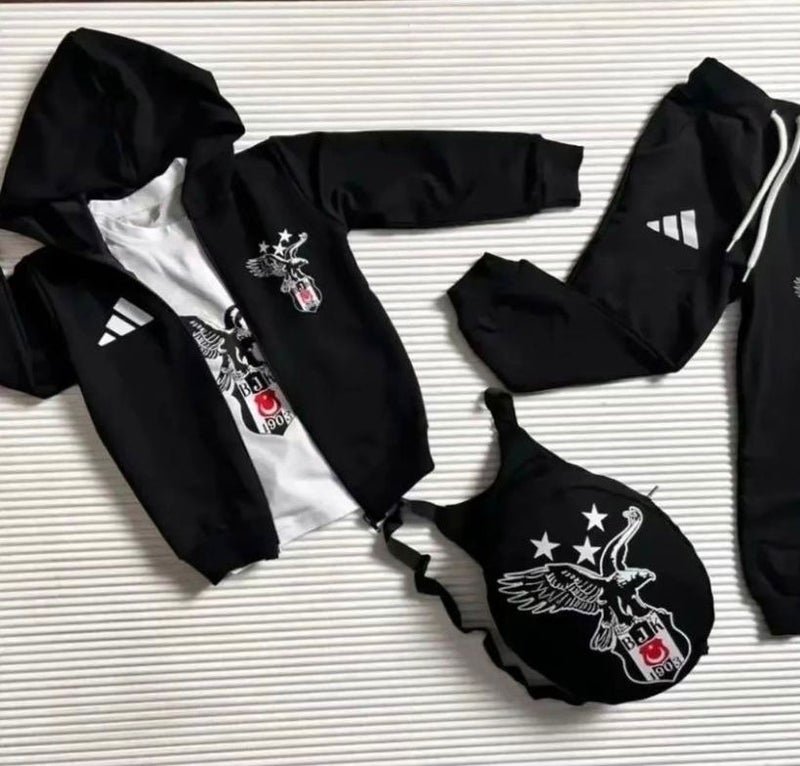 Blue Boncuk Kids Fan Bag Tracksuit Set Black