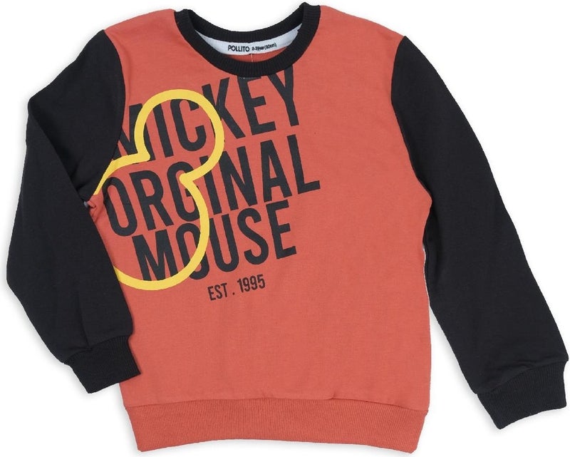 Mickey Mouse Text Printed Boy's Bottom Top 2 Piece Tracksuit Set