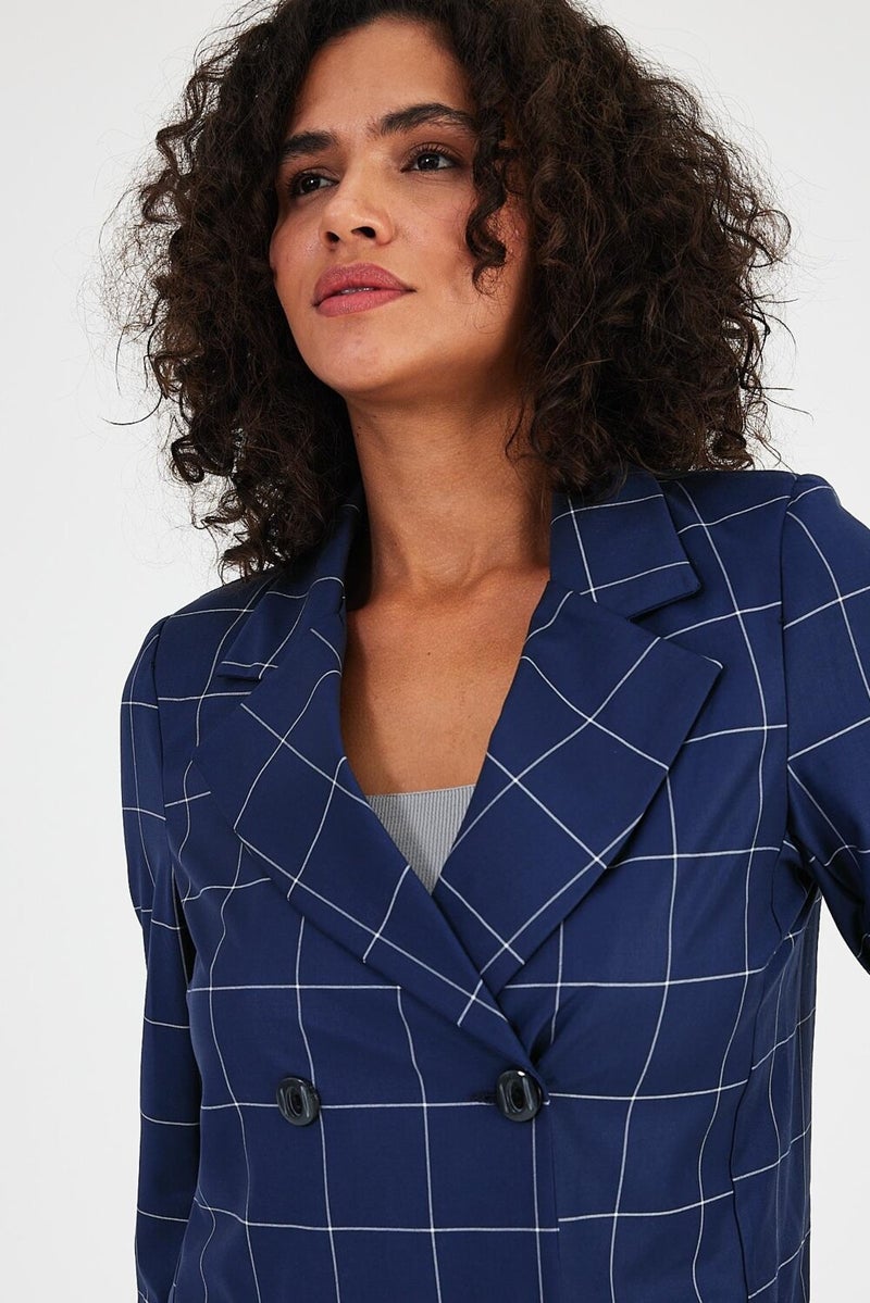 Plaid Unlined Double Breasted Blazer Jacket with Pockets (B24-00202)