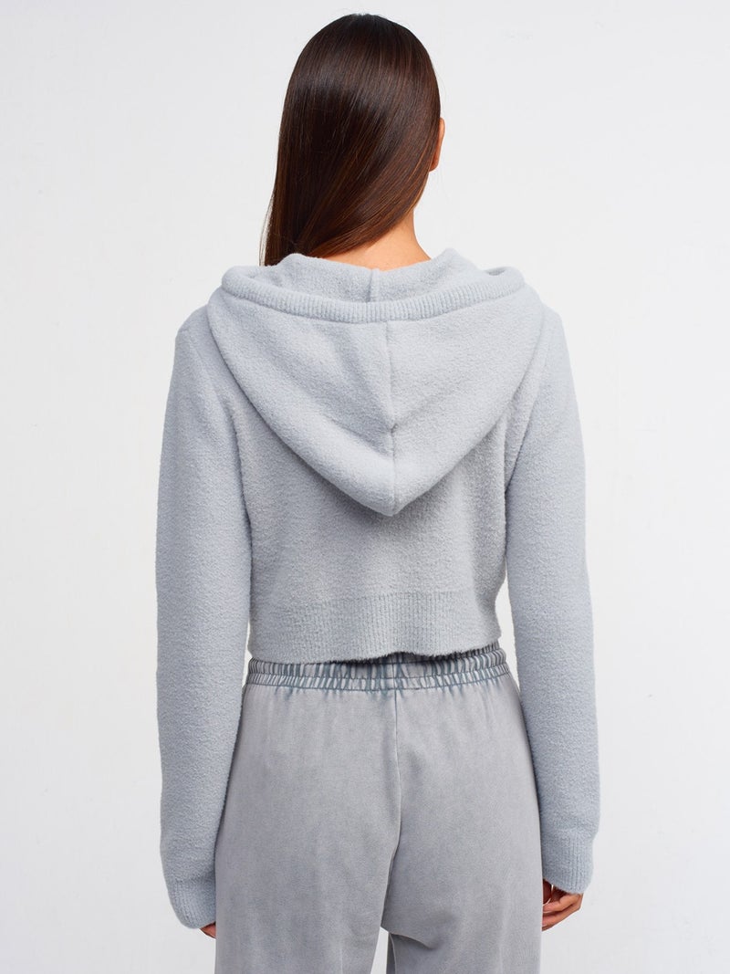 10486 Soft Textured Hooded Crop Sweater-Grey