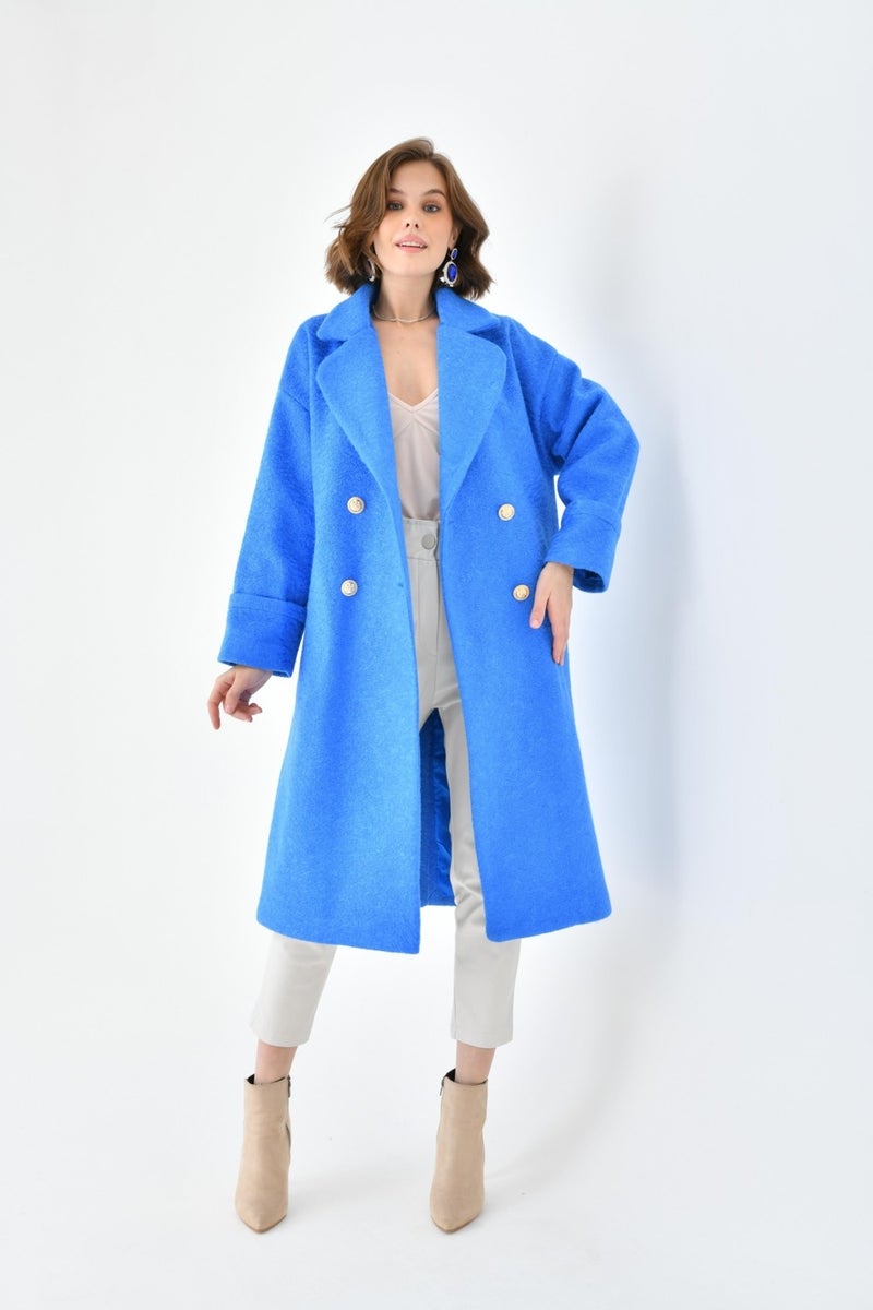 Women's Tie Cashmere Coat Saxe Blue