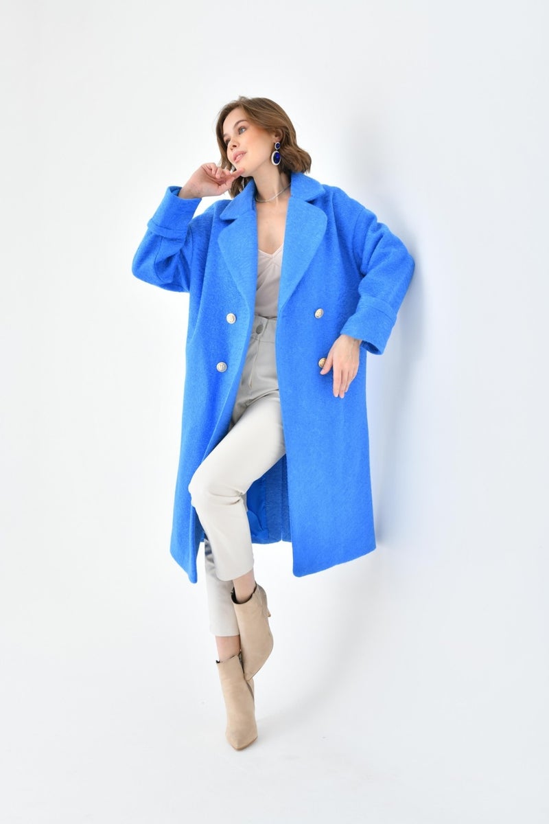 Women's Tie Cashmere Coat Saxe Blue