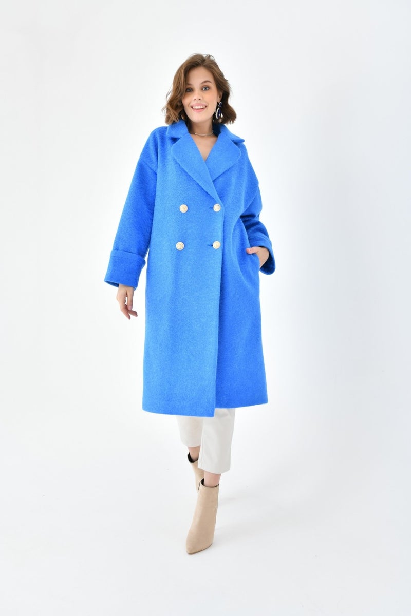 Women's Tie Cashmere Coat Saxe Blue