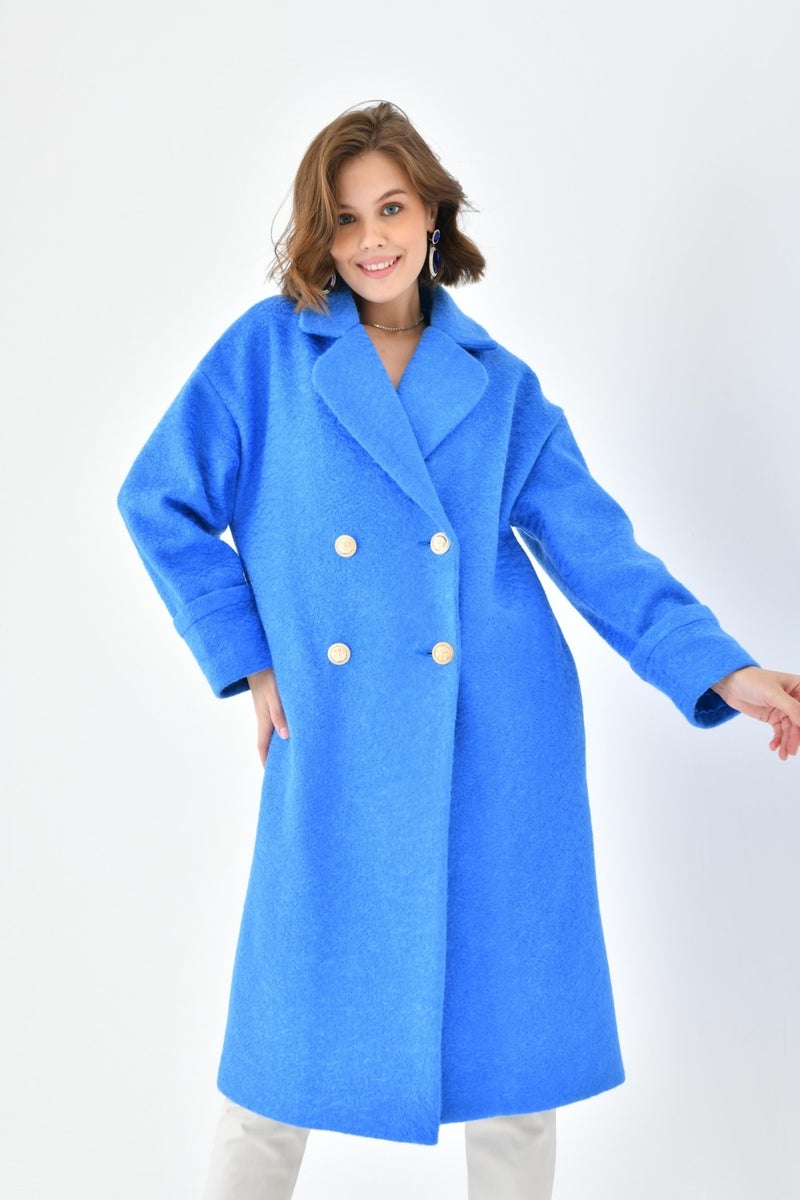 Women's Tie Cashmere Coat Saxe Blue