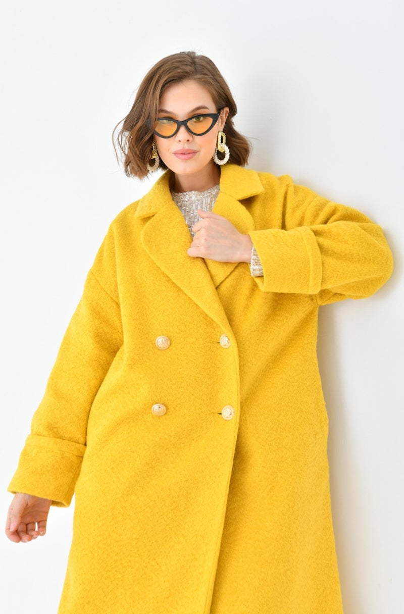 Women's Tie Cashmere Coat Yellow