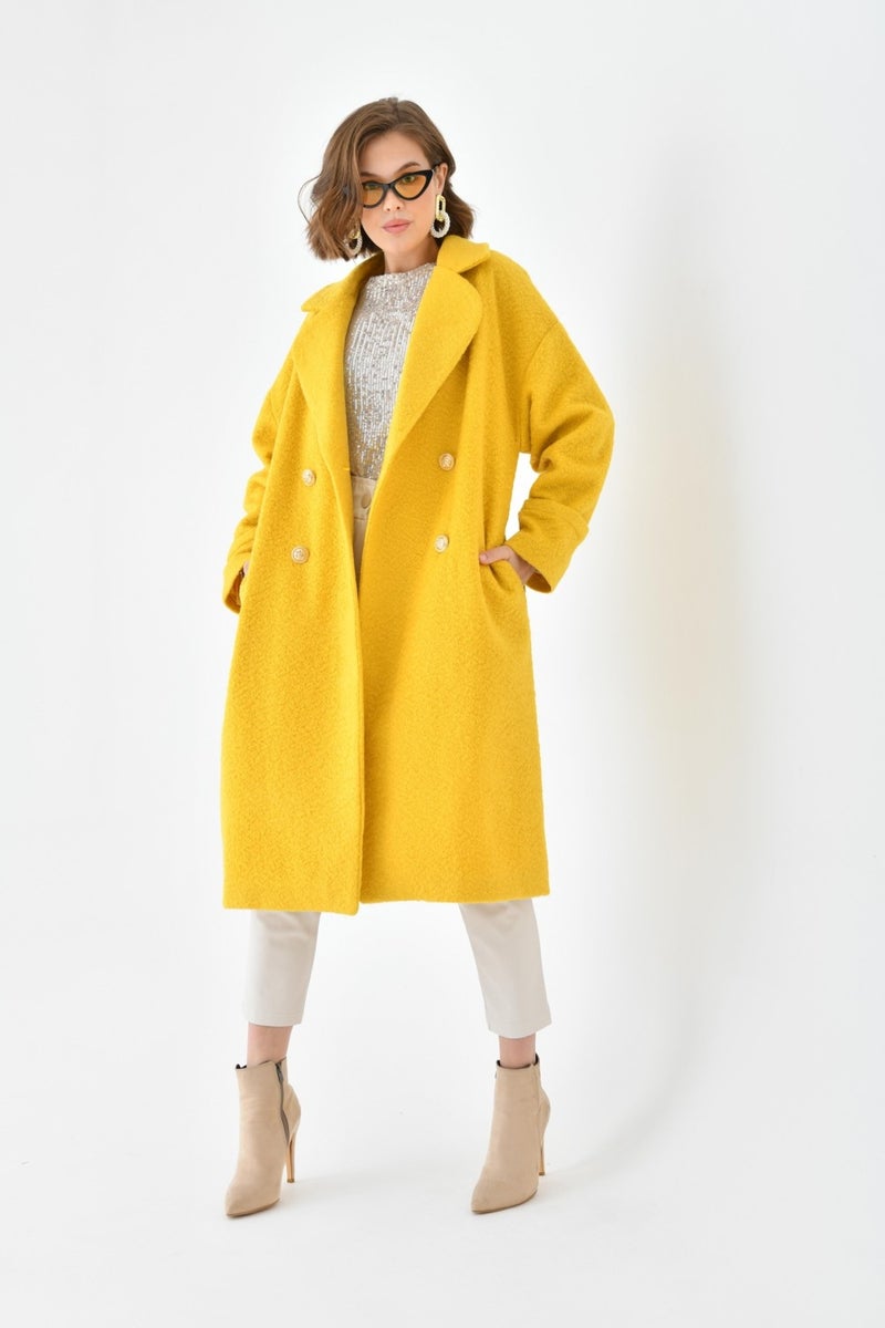 Women's Tie Cashmere Coat Yellow