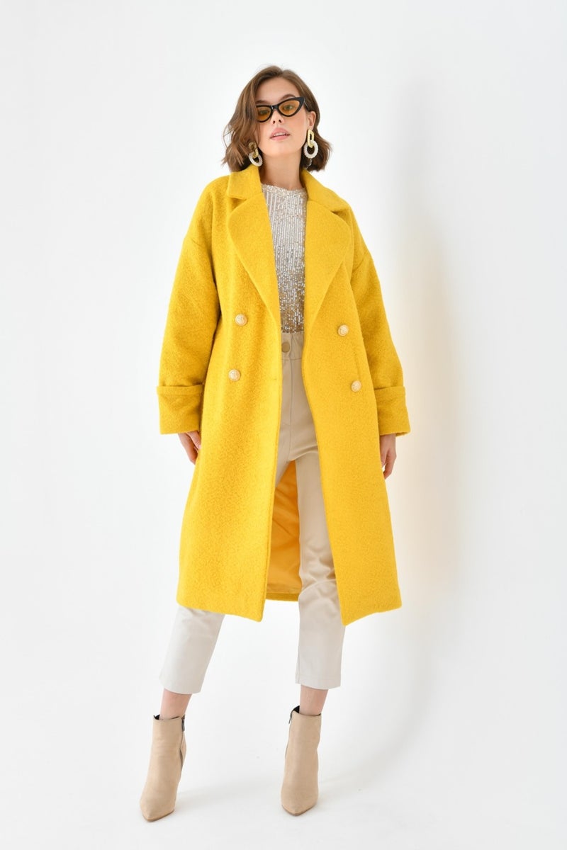 Women's Tie Cashmere Coat Yellow