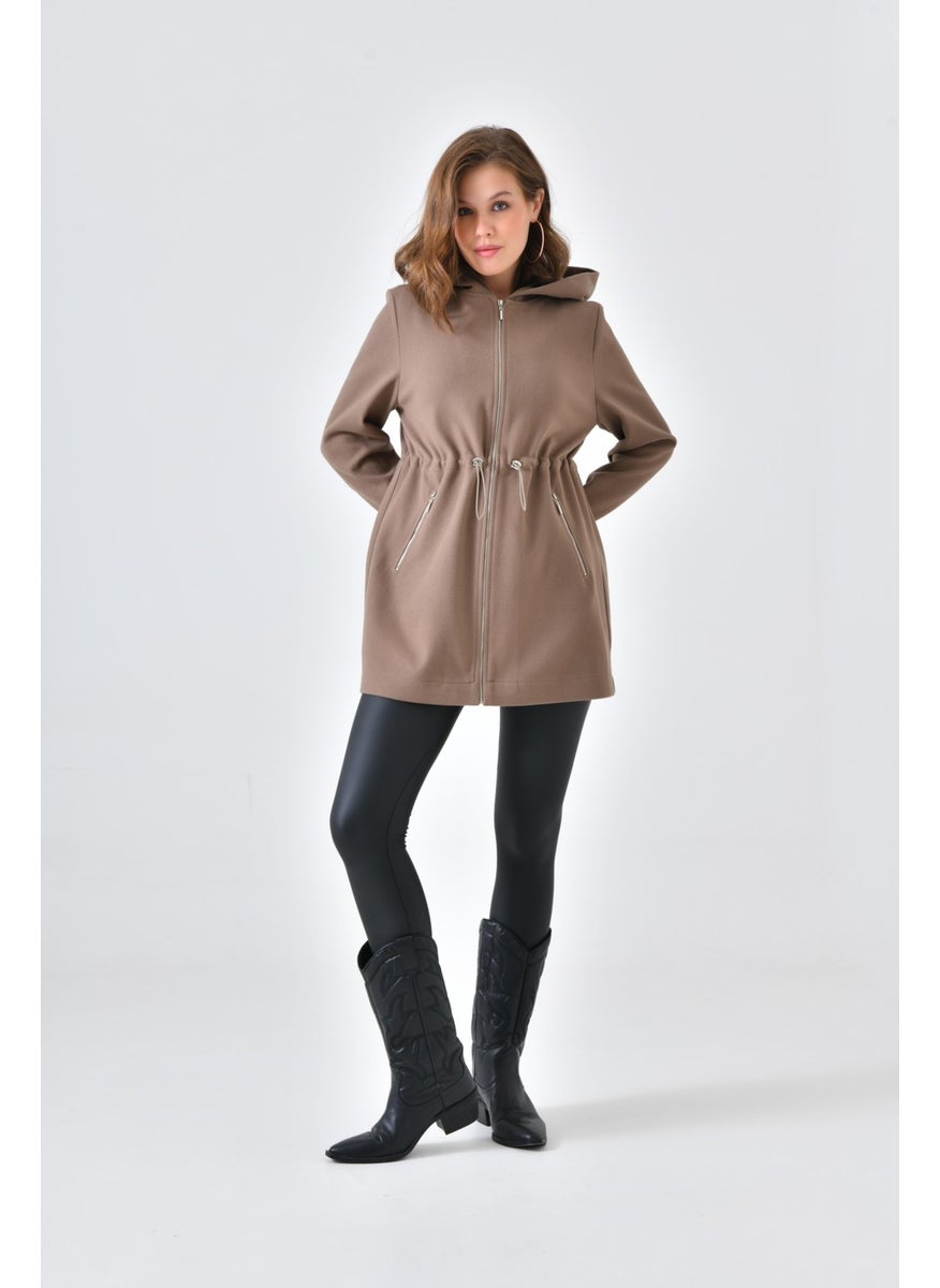 Ftz Women Women's Hooded Cashmere Coat Mink