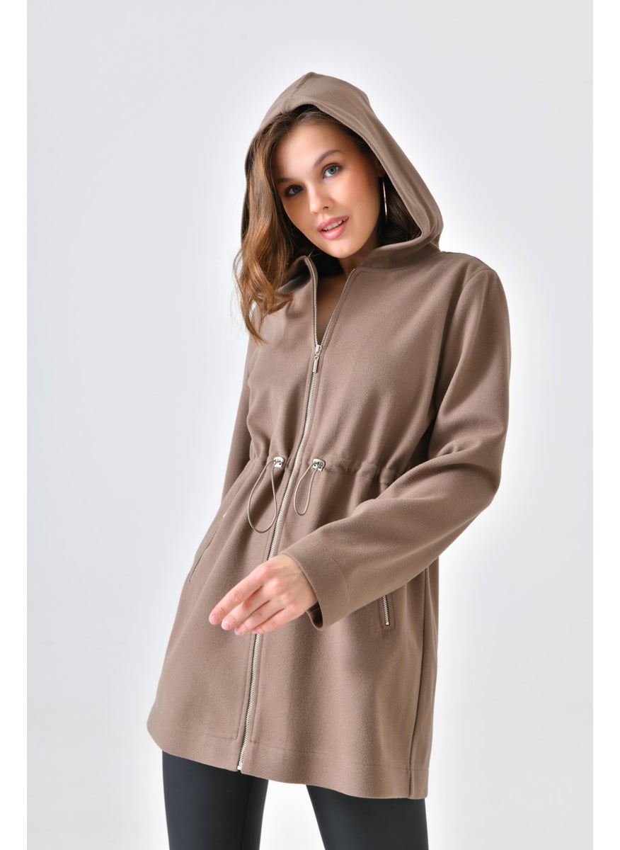 Ftz Women Women's Hooded Cashmere Coat Mink