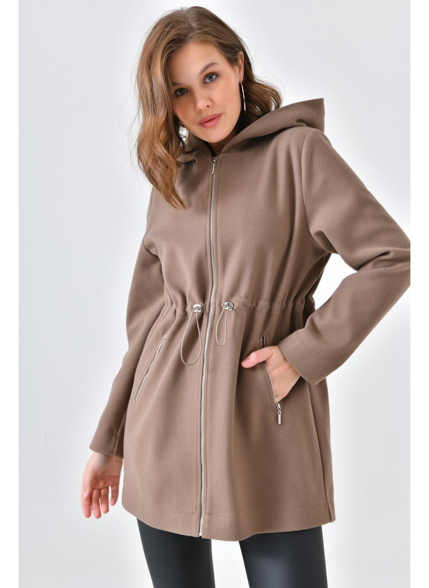 Ftz Women Women's Hooded Cashmere Coat Mink