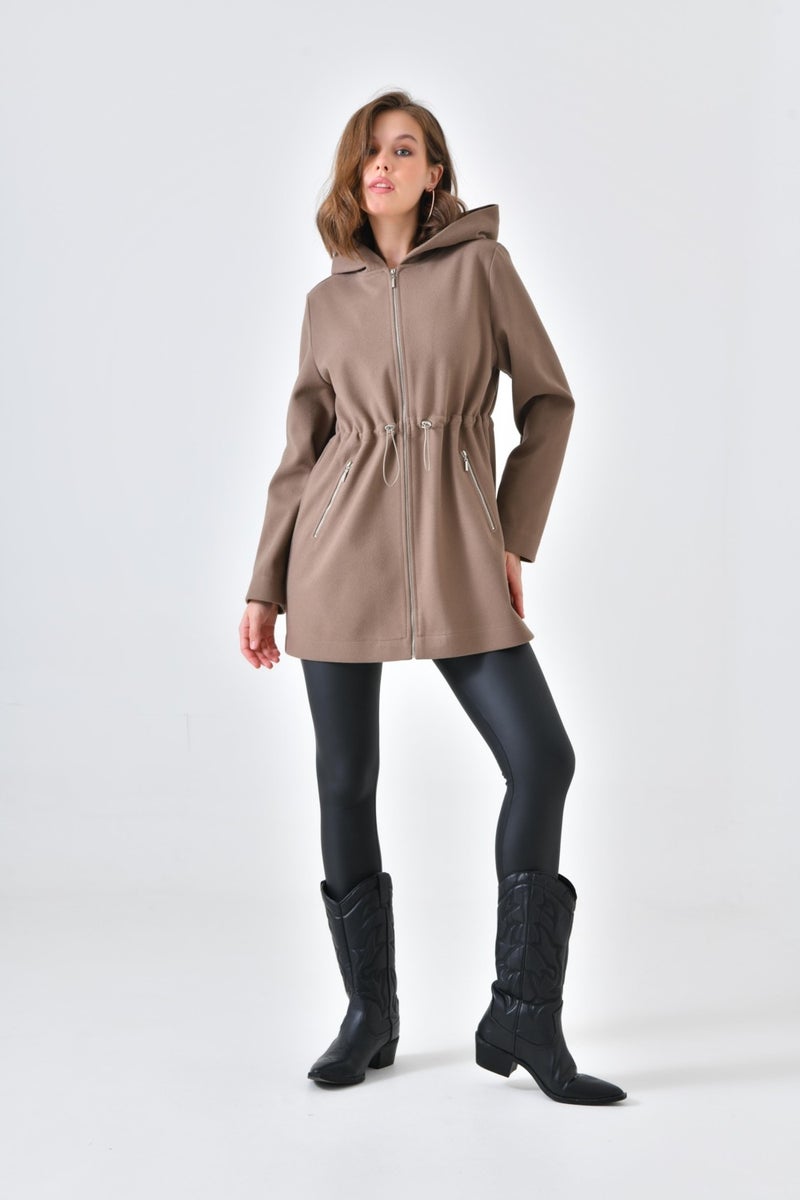 Ftz Women Women's Hooded Cashmere Coat Mink