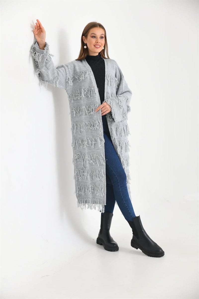 Women's Tassel Detail Long Coat Gray