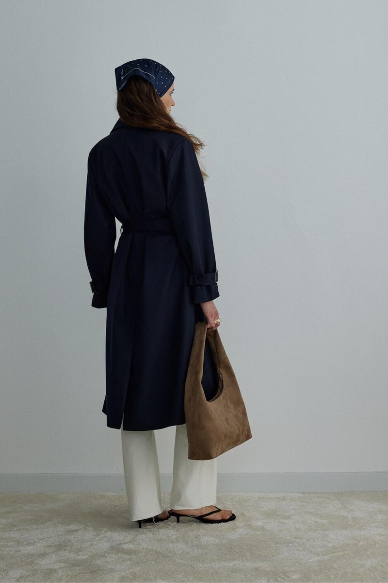 Navy Blue Rowe Gabardine Trench Coat