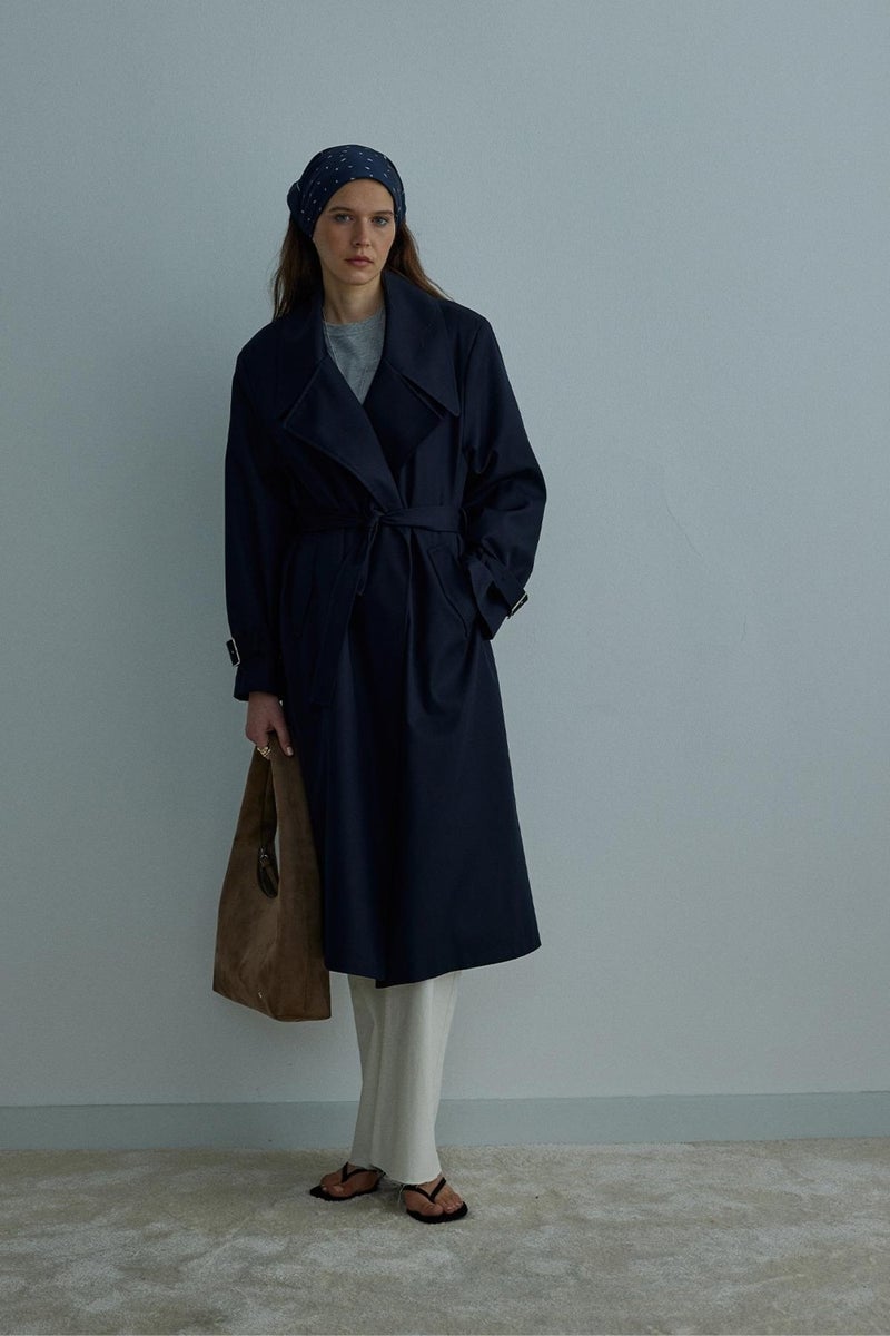 Navy Blue Rowe Gabardine Trench Coat