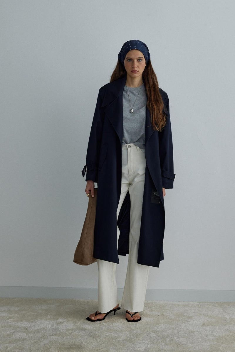 Navy Blue Rowe Gabardine Trench Coat