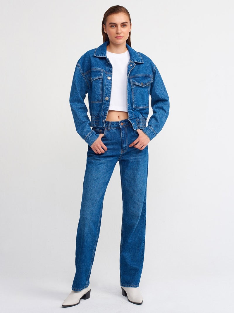 65306 Elastic Bottom Denim Coat-Blue