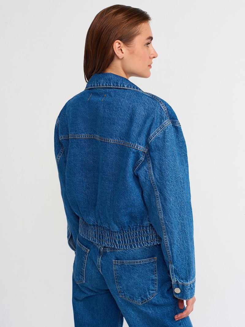 65306 Elastic Bottom Denim Coat-Blue