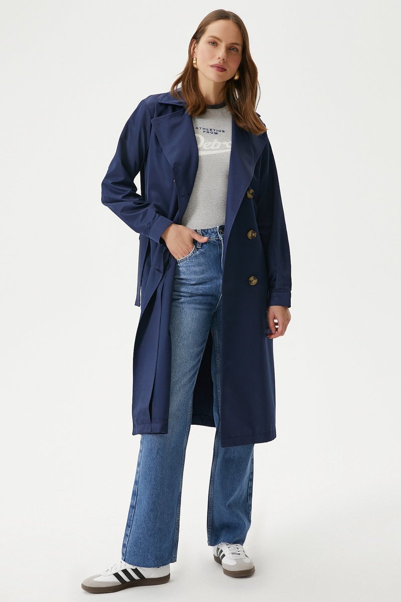 Women's Light Seasonal Navy Blue Trench Coat