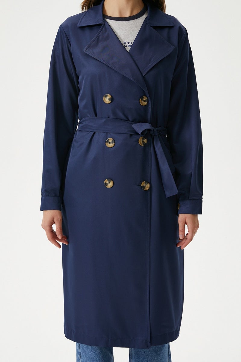 Women's Light Seasonal Navy Blue Trench Coat