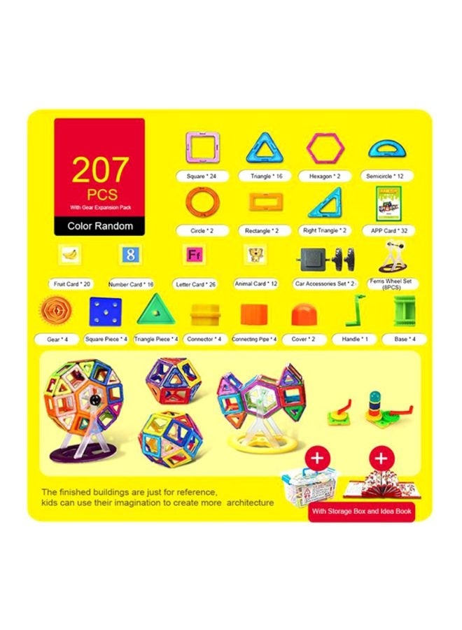 207-Piece Colourful Sturdy And Durable Geometrical Shaped Magnetic Building Blocks Toys Set 29x21x18cm