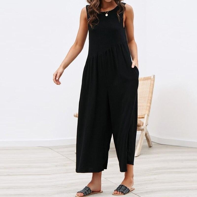 Linen Summer Casual Backless Casual Women's Jumpsuit LN212SIYAH16