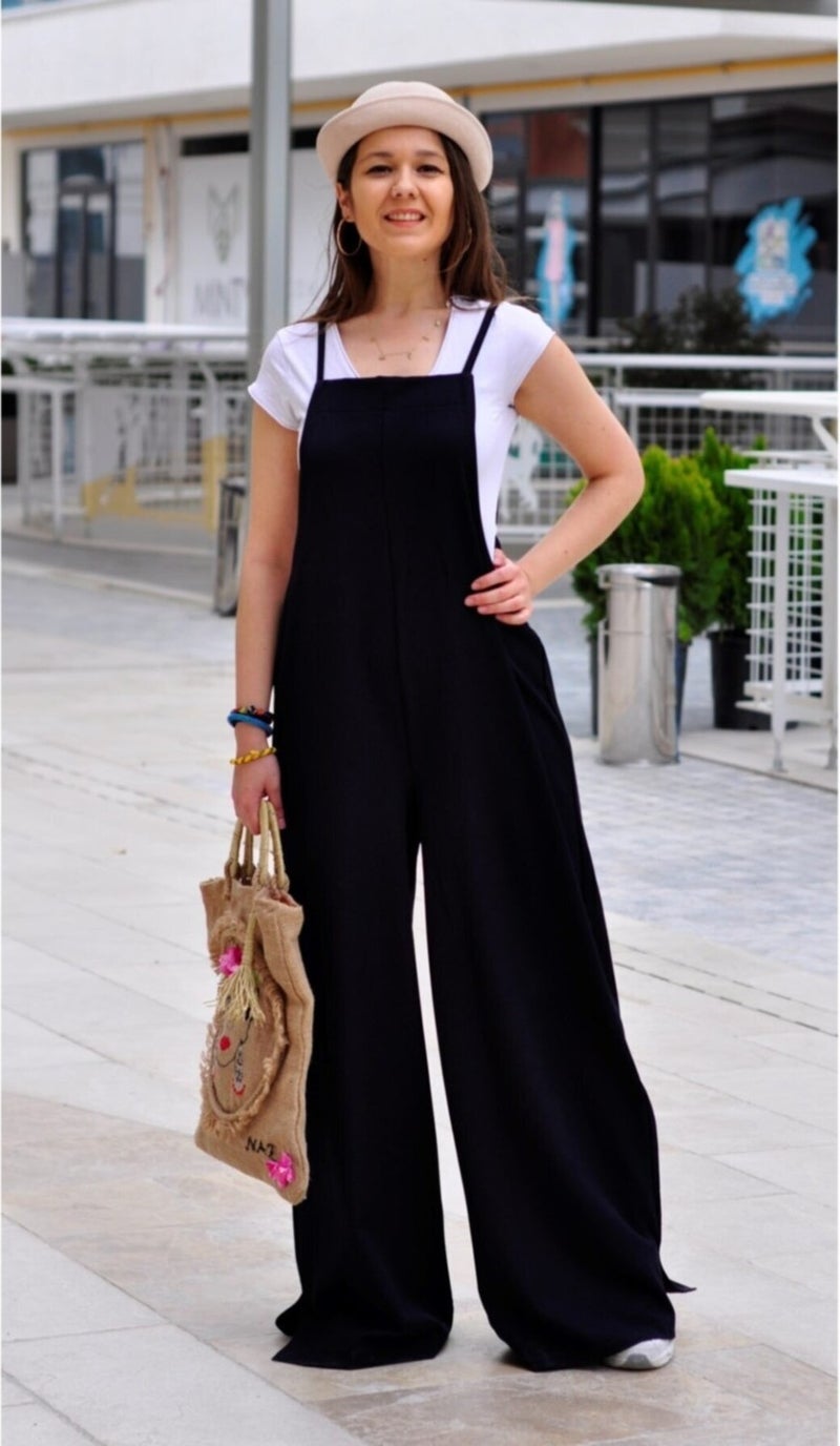 Casual Strappy Loose Cut Summer Women's Jumpsuit TR5104BLACK