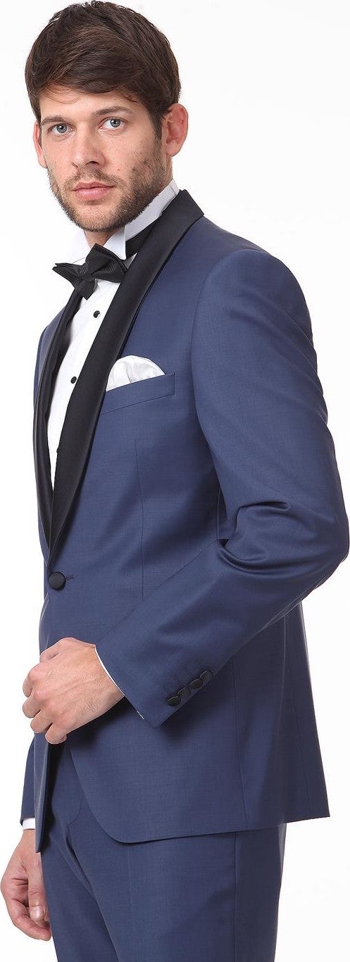 Slim Fit Pleated Shawl Collar Tuxedo Suit