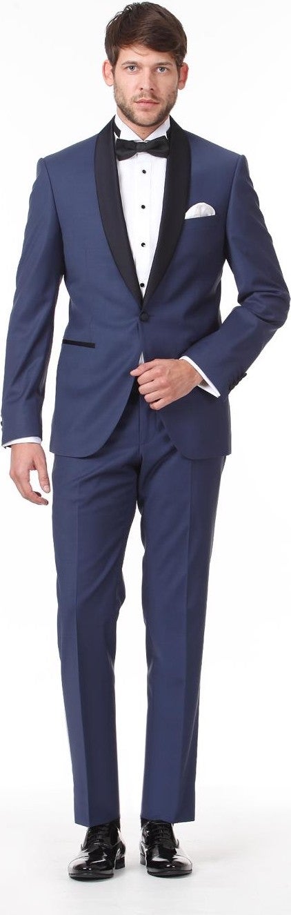 Slim Fit Pleated Shawl Collar Tuxedo Suit