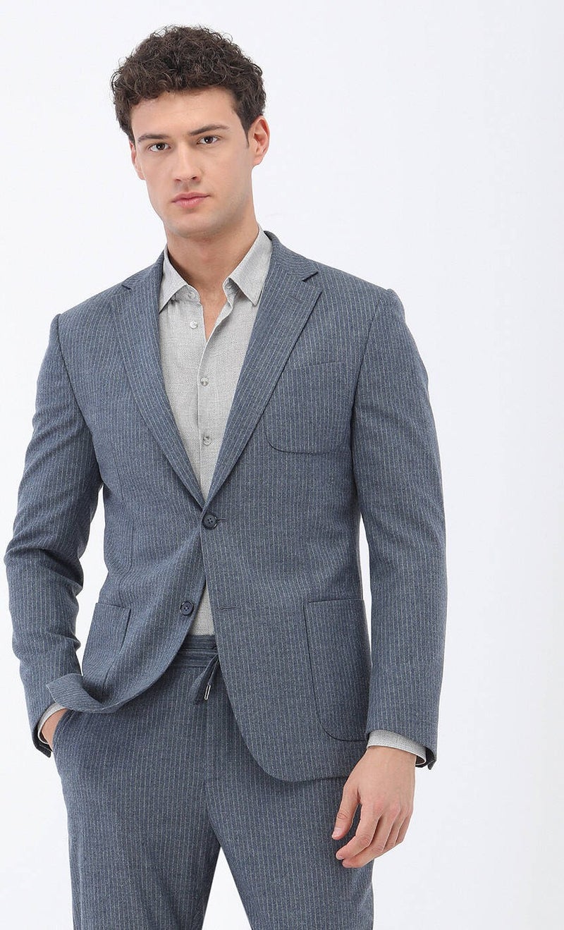 Blue Striped Modern Fit Suit