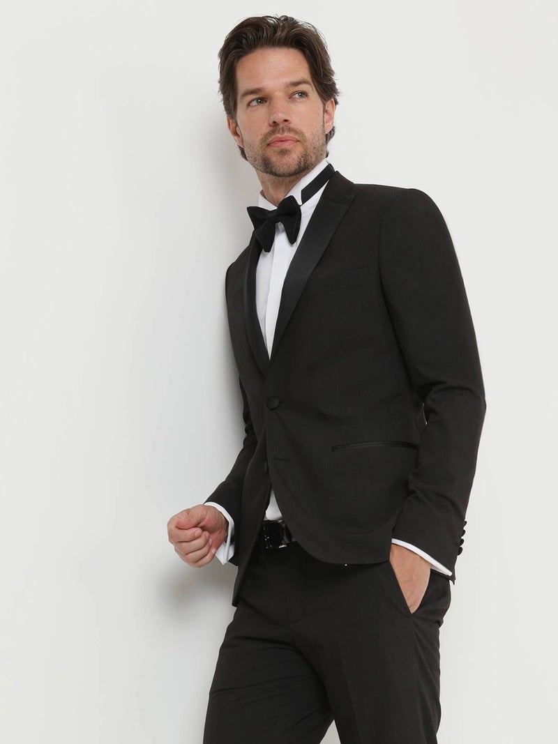 Black Patterned Double Breasted Lapel Woven Tuxedo Suit