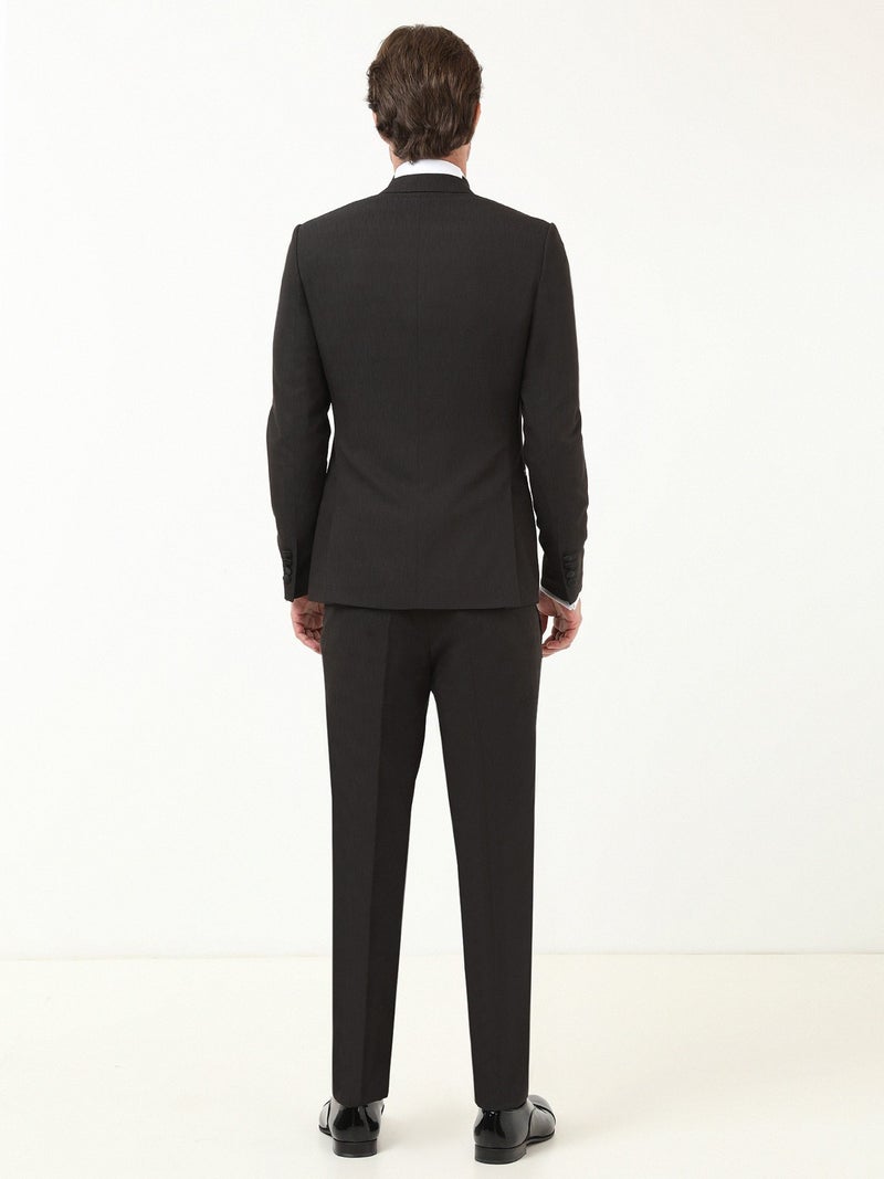 Black Patterned Double Breasted Lapel Woven Tuxedo Suit