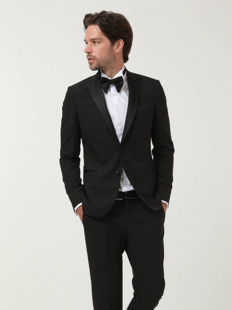 Black Patterned Double Breasted Lapel Woven Tuxedo Suit