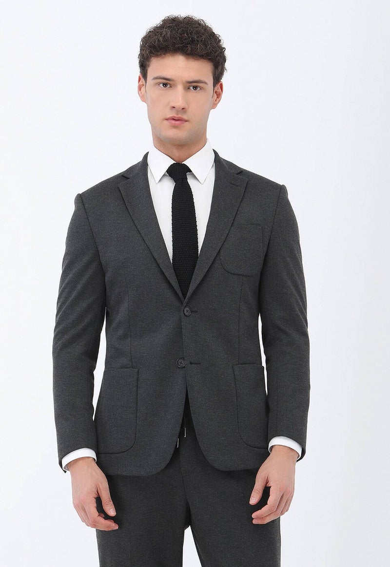 Anthracite Patterned Modern Fit Knitted Suit