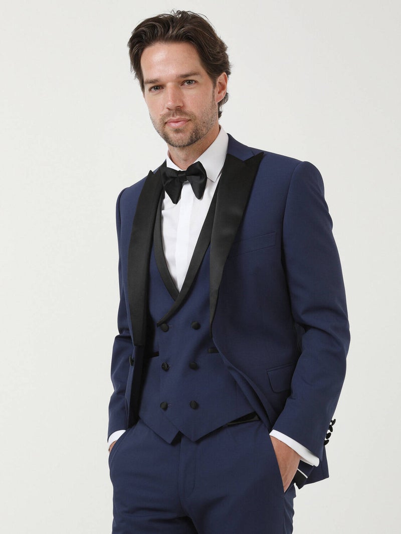 Saks Plain Slim Fit Detachable Collar Woven Y Tuxedo Suit