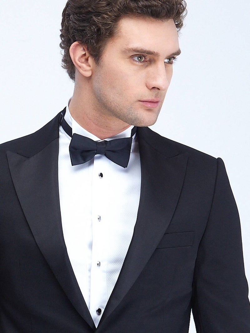 Black Plain Slim Fit Double Breasted Lapel Woven Tuxedo Suit