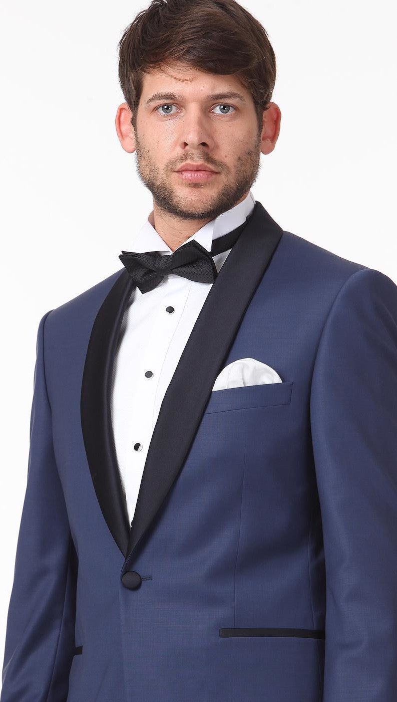 Men's Slim Fit Pleated Shawl Collar Tuxedo Suit