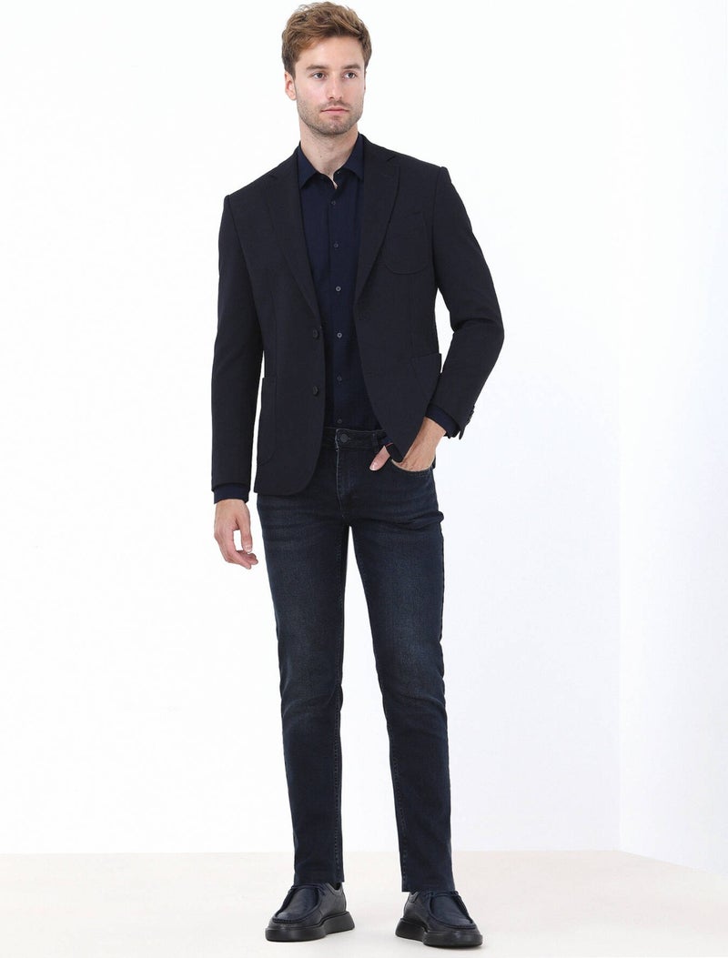 Navy Blue Plain Knitted Suit