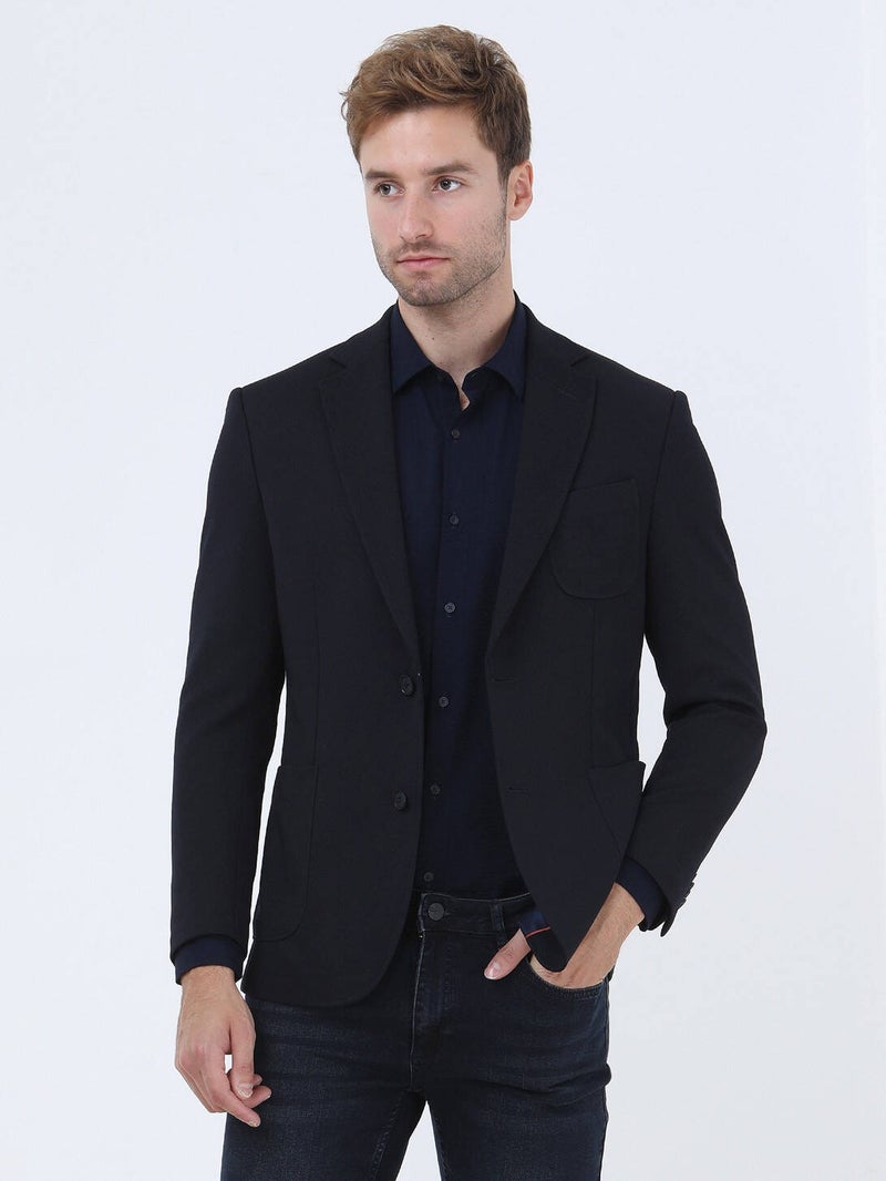 Navy Blue Plain Knitted Suit