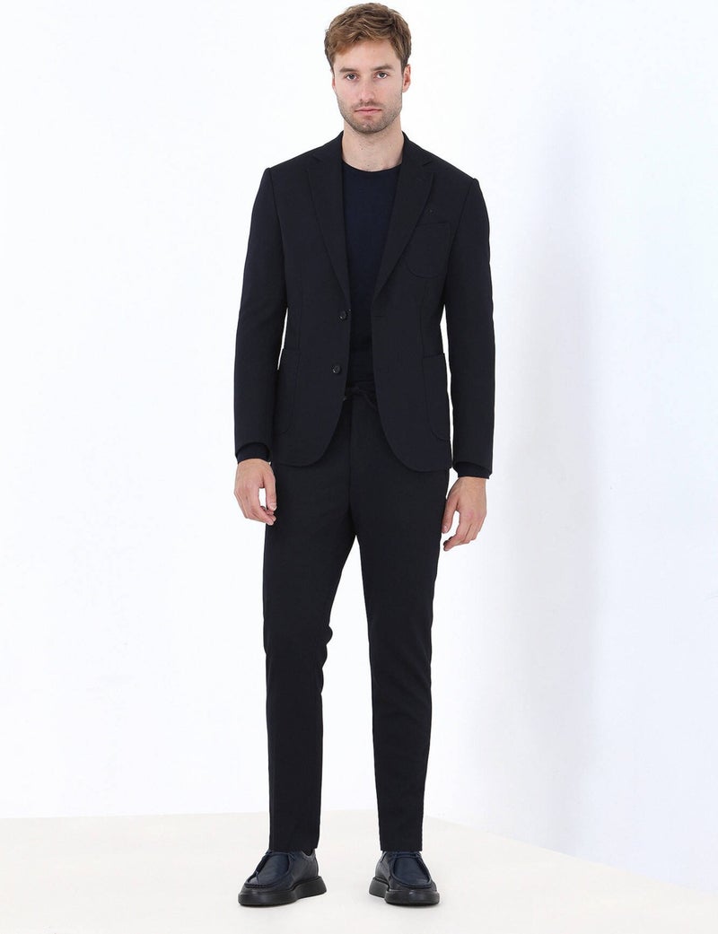 Navy Blue Plain Knitted Suit