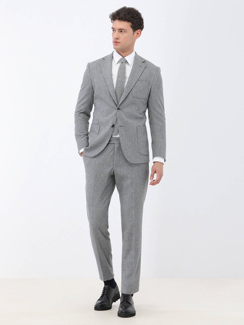 Gray Plain Modern Fit Wool Blend Suit