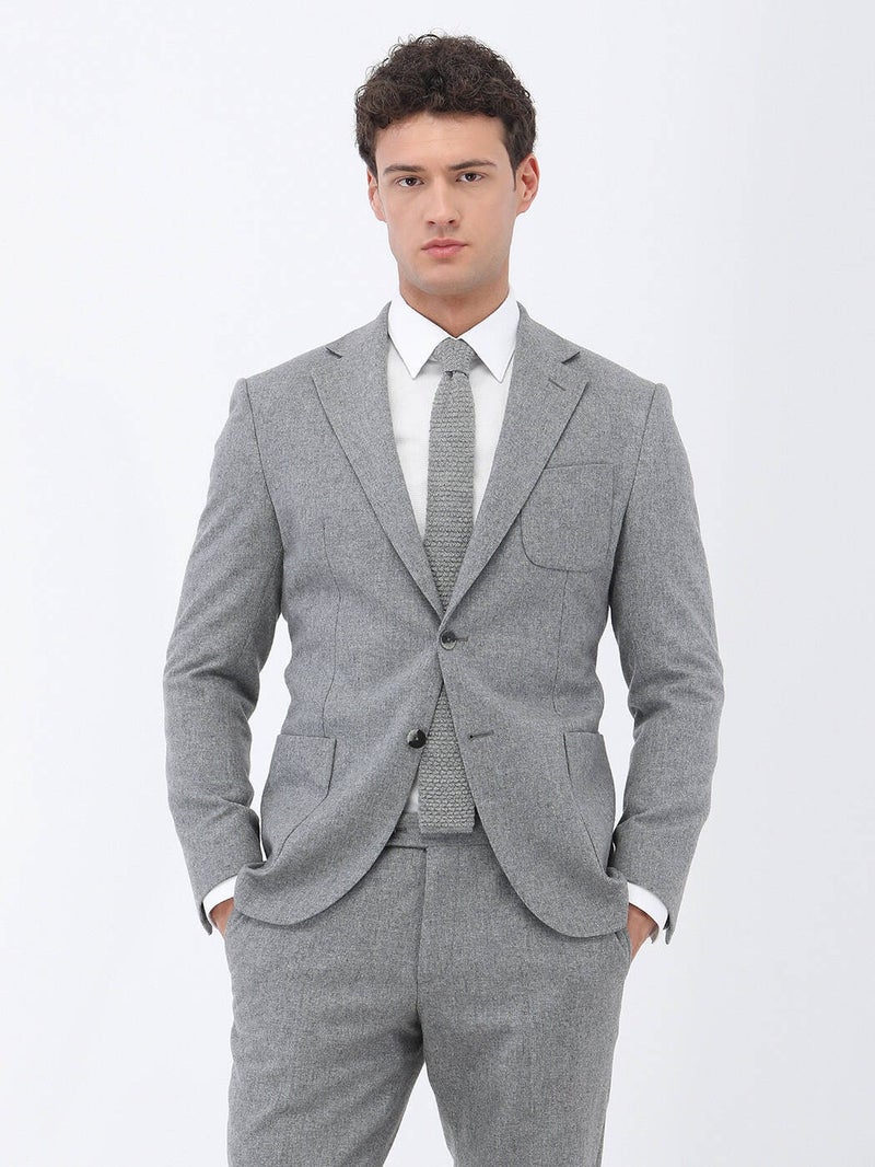 Gray Plain Modern Fit Wool Blend Suit