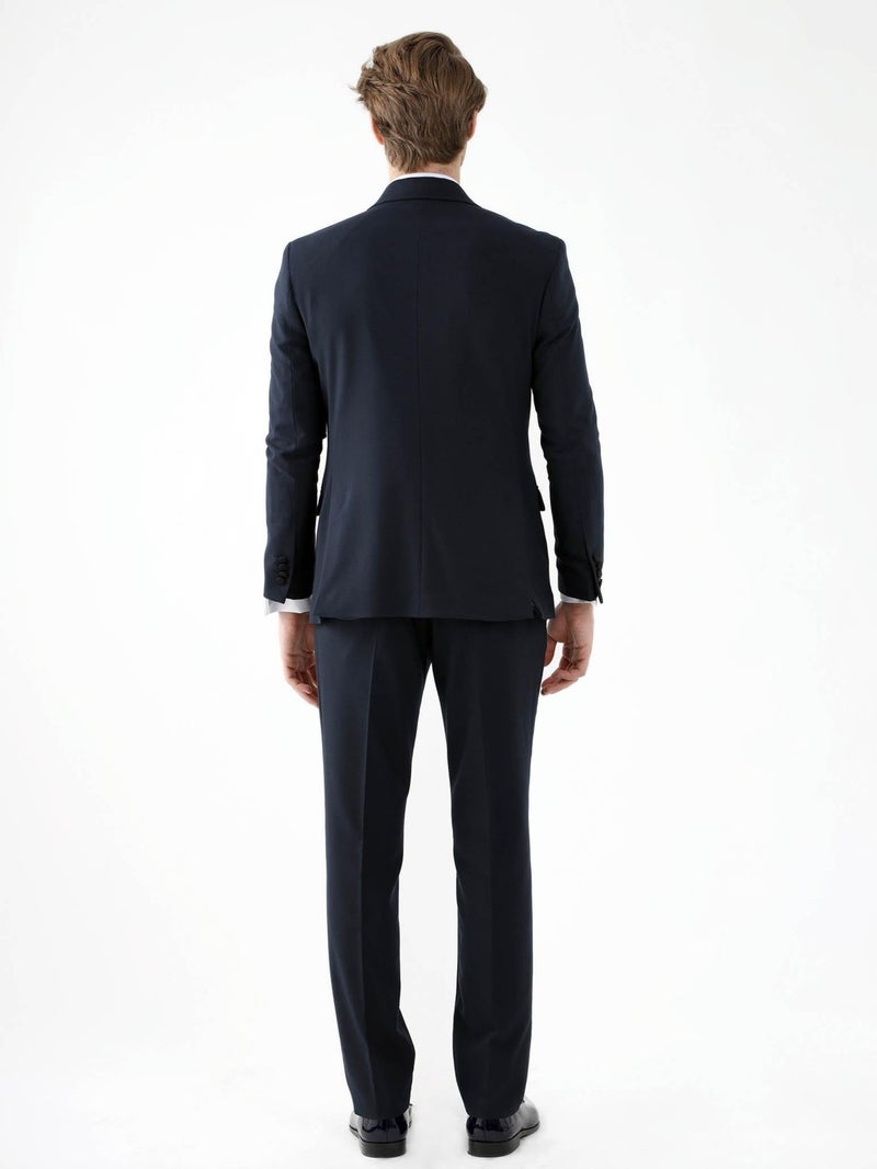 Navy Blue Men's Slim Fit Pointed Collar Tuxedo Suit