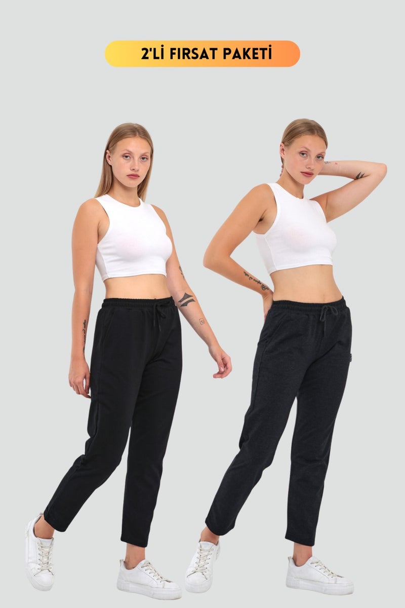 Metalic Black-Anthracite Women's Classic Pocket 2-Pack Sweatpants