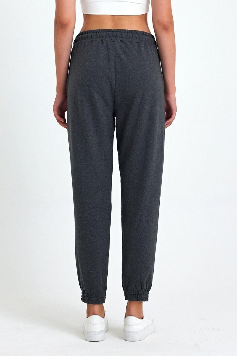 Women's Anthracite Cotton Thick Leg Elastic High Waist Comfortable Jogger Sweatpants