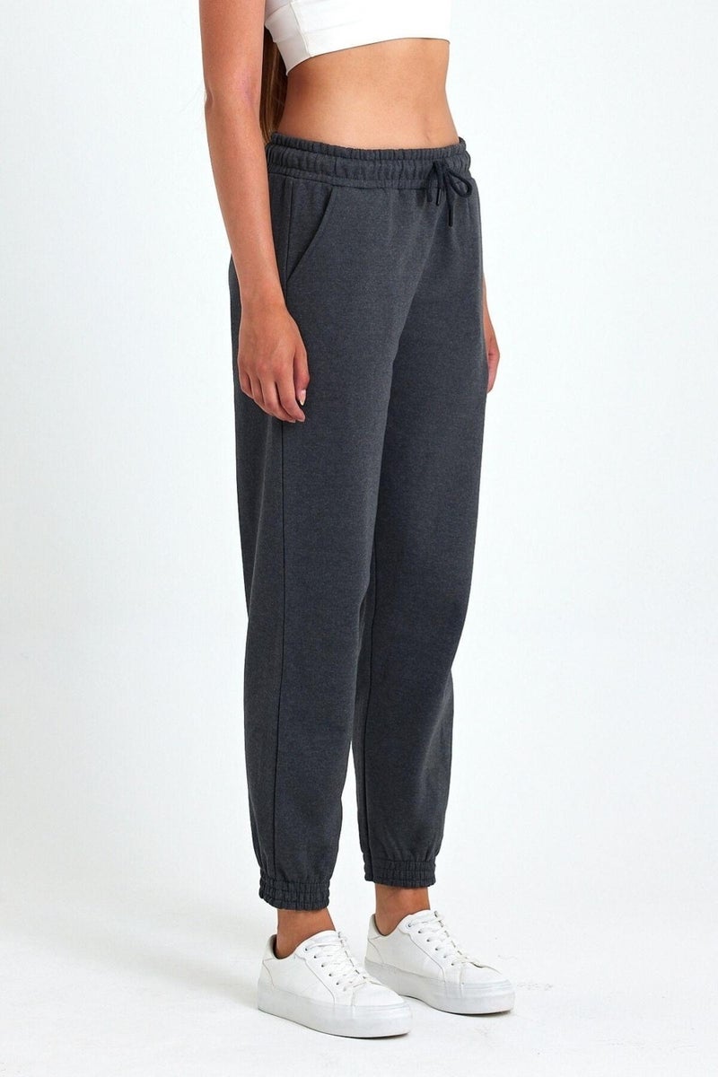 Women's Anthracite Cotton Thick Leg Elastic High Waist Comfortable Jogger Sweatpants