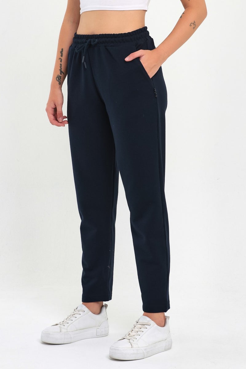 Metallic Gray-Navy Blue Women's Classic Pocket 2-Piece Sweatpants