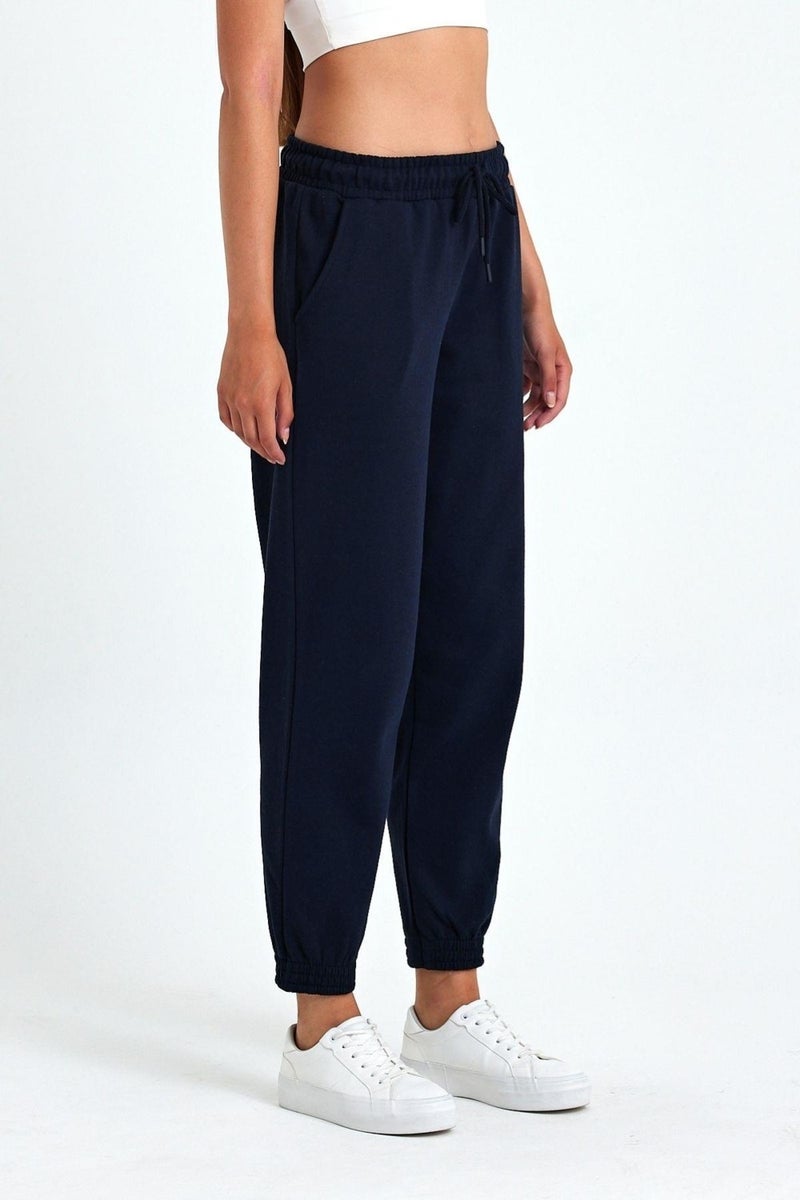 Women's Navy Blue Cotton Thick Leg Elastic High Waist Comfortable Jogger Sweatpants